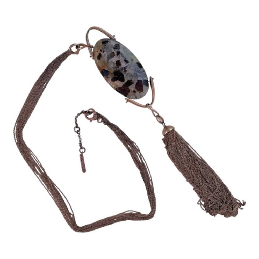 Kenneth Cole Oval Black Tourmaline Gold-Tone Tassel Pendant Necklace